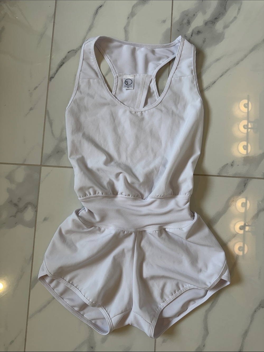 FIVE Dancewear White Open Back Romper Girls Size YL